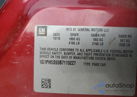 2011 Chevrolet Cruze Ltz from USA, damaged, VIN 1G1PH5S93B7119227